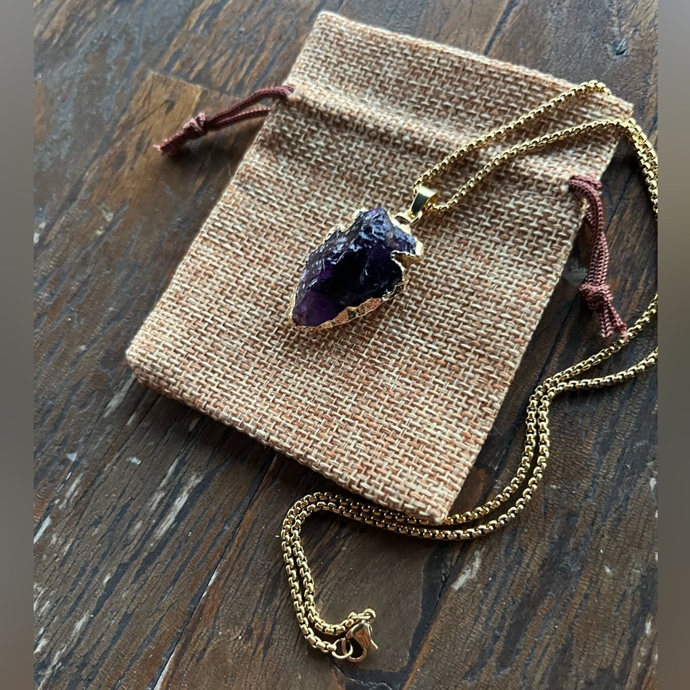 Genuine Amethyst Pendant Amethyst Necklace Freeform Crystal Necklace